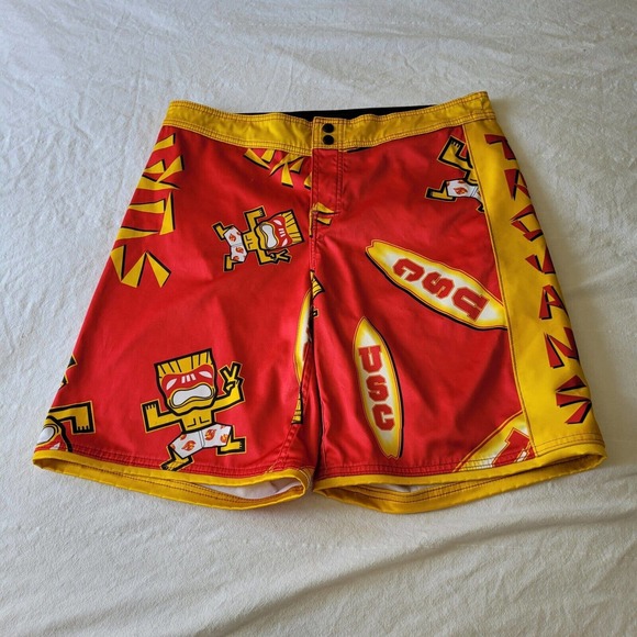 Beach Dude Inc Shorts Size 36 USC Trojans Red Gold Tiki Gods Surfer California